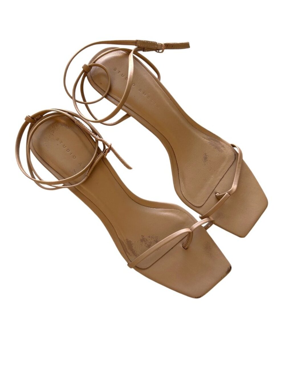 Studio Amelia Women's Size 38 Nude Leather Strappy Square-Toe Sandals Shoes